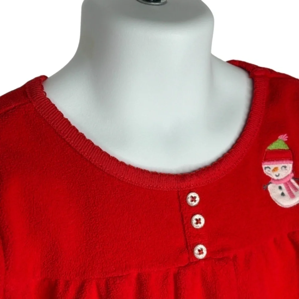 Carters‎ Girls Winter Nightgown Pajamas Size S Red Fleece Embroidered Snowman